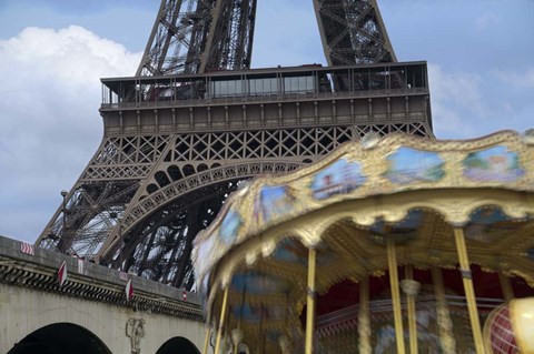 Framed Eiffel Tower with Running Carousel Print