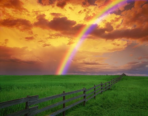 Framed Rainbow Over Green Pastures Print