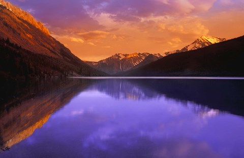 Framed Red Mountains , Purple Water Print