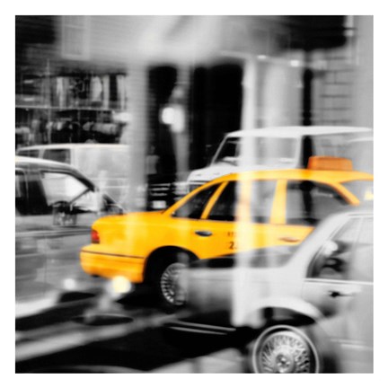 Framed Yellow Taxi Reflection Print