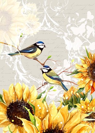 Framed Sunflower Birds II Print