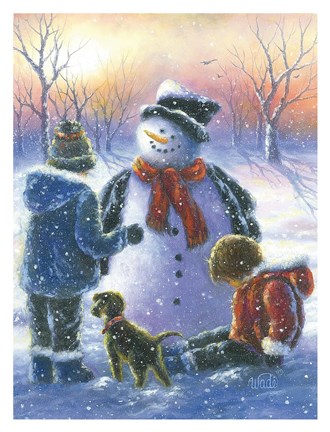 Framed Chubby Snowman Boy &amp; Girls Print