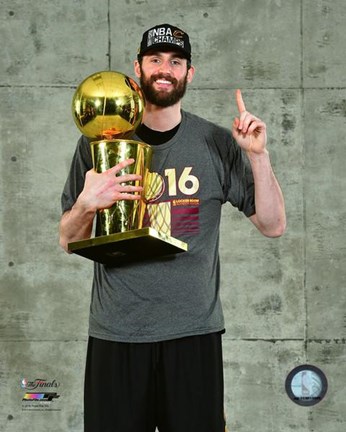 Framed Kevin Love with the NBA Championship Trophy Game 7 of the 2016 NBA Finals Print
