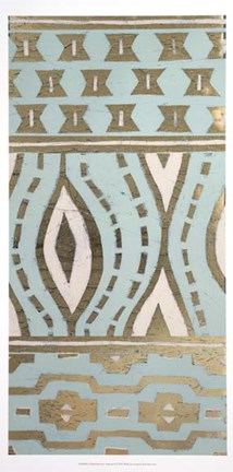 Framed Tribal Pattern in Turquoise II - Metallic Foil Print