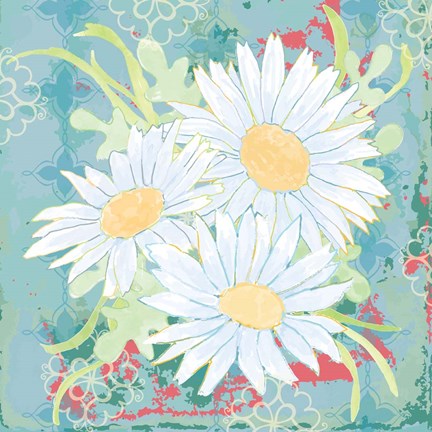 Framed Daisy Patch Teal II Print