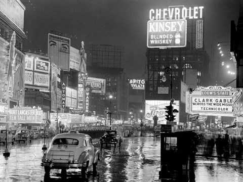 Framed Times Square at Night, NYC, 1951 Print