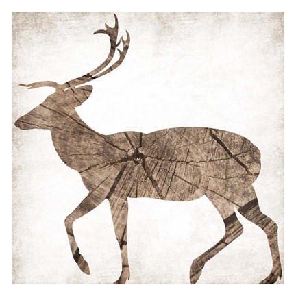 Framed Brown Wood Deer Mate Print