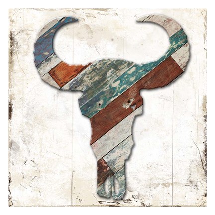 Framed Wooden Bull Head Print