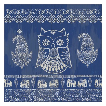 Framed Boho Owl Blue Print
