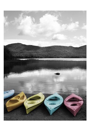 Framed Kayaks Pastels Print