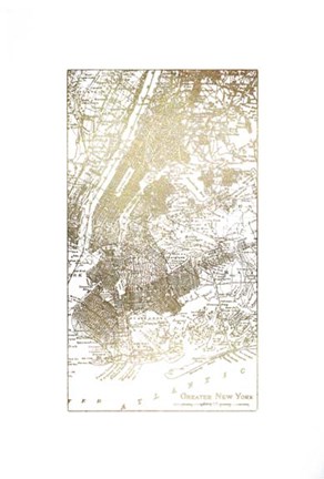 Framed Gold Foil City Map New York- Metallic Foil Print