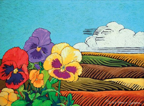 Framed Colorful Pansies in Field Print