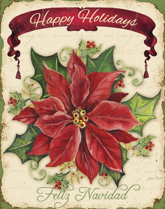 Framed Happy Holidays - Pointsettia Print