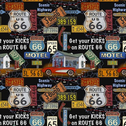 Framed Route 66 -  Black I Print