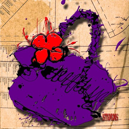 Framed Flower Purse Red On Purple Print