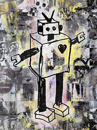 Framed Robot Graffiti Color Print