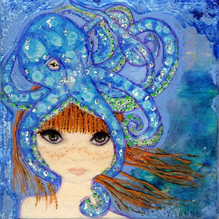 Framed Big Eyed Girl Ocean Blue Print