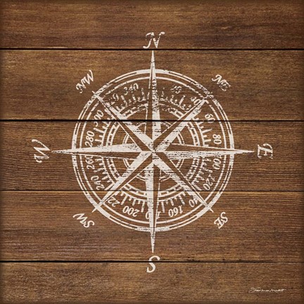Framed Compass On Wood Print