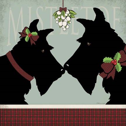 Framed Scottie Mistletoe Print