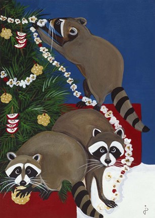 Framed Christmas Raccoons Print