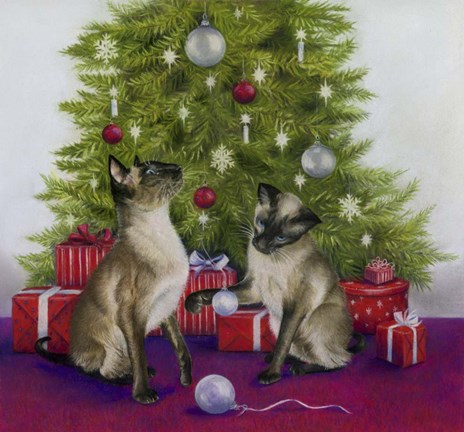 Framed Christmas Siamese Cats Print