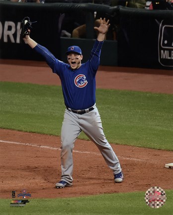 Framed Anthony Rizzo celebrates the final out of Game 7 of the 2016 World Series Print
