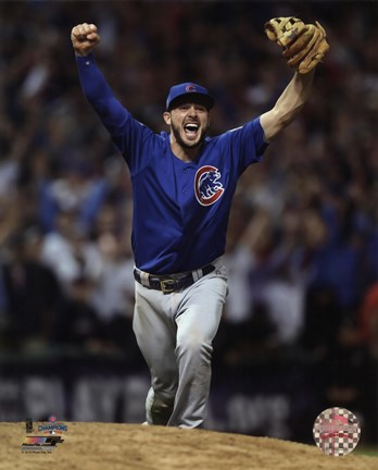 Framed Kris Bryant celebrates the final out of Game 7 of the 2016 World Series Print