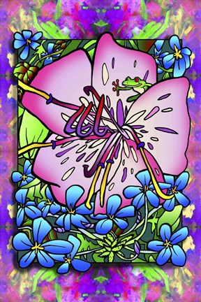 Framed Pink Flower Frog Print