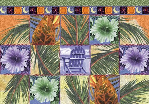 Framed Quilt Palm Flower Mosaic Print