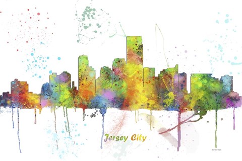 Framed Jersey City New Jersey Skyline Multi Colored 1 Print