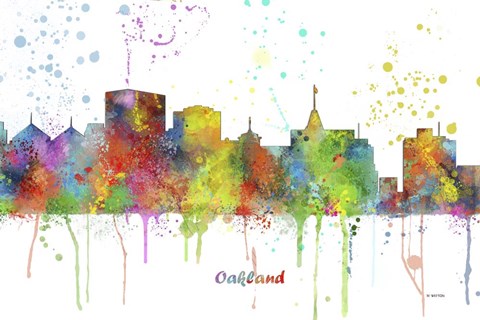 Framed Oakland California Skyline Multi Colored 1 Print