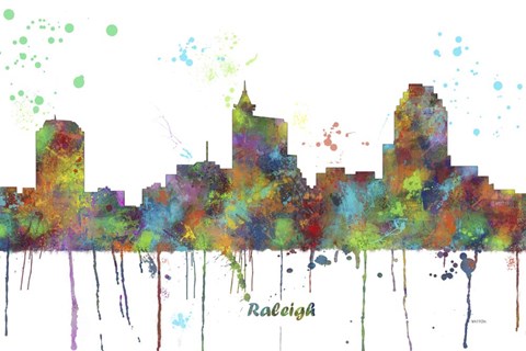 Framed Raleigh North Carolina Skyline Multi Colored 1 Print