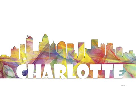 Framed Charlotte NC Skyline Multi Colored 2 Print