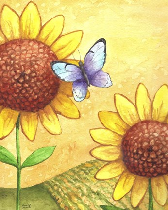 Framed Sunflower and Butterfly Print