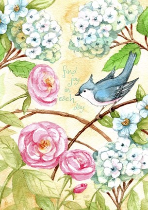 Framed Rose And Bird Joy Each Day 2 Print