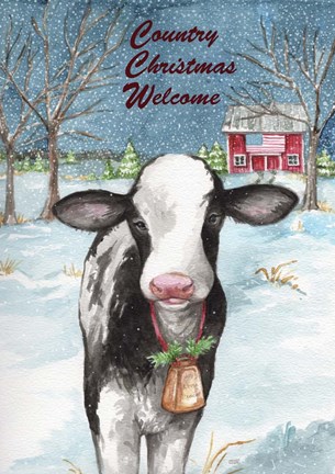 Framed Country Christmas Cow Flag Print