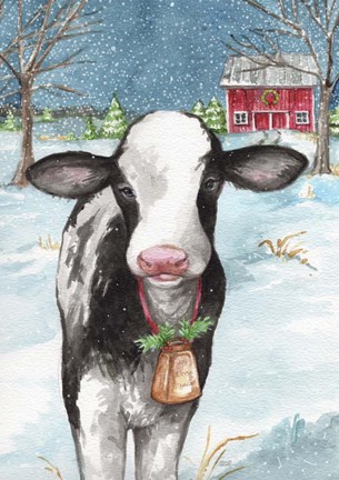 Framed Country Barn Christmas With Wreath Print