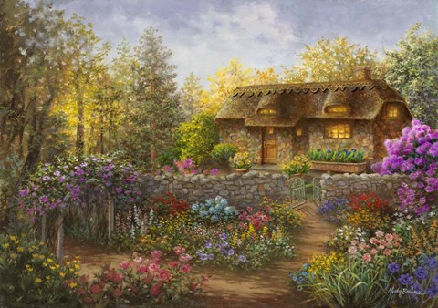 Framed Cottage Garden in Full Bloom Print