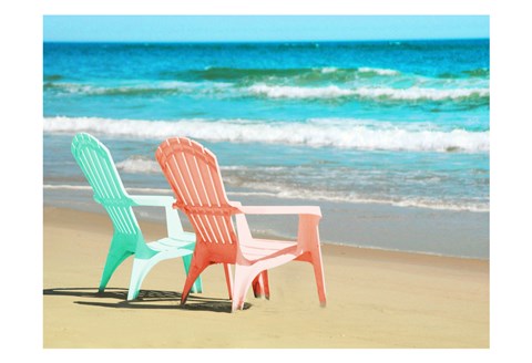 Framed Adirondak Chairs on the beach Print