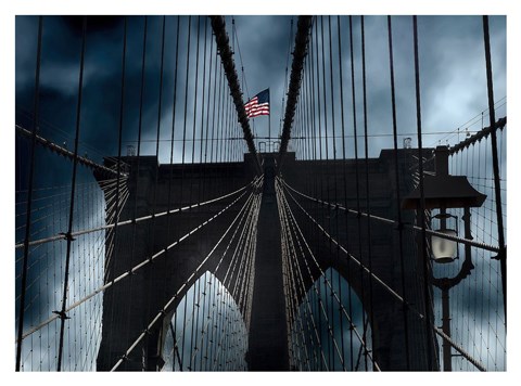 Framed Stars and Stripes on Brooklyn Bridge Print