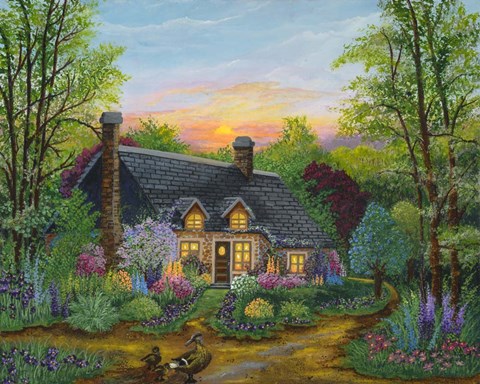 Framed Sunset Cottage Print