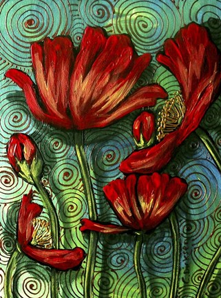Framed Red Poppies &amp; Swirls Print