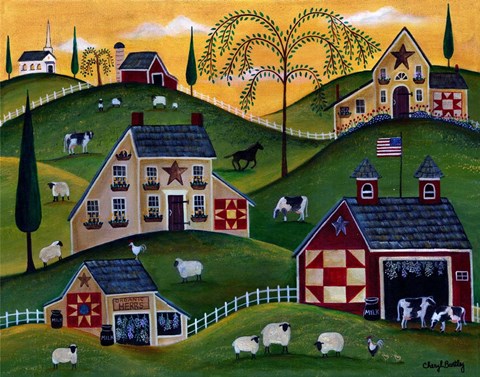 Framed American Organic Herb  Sheep Cow Farmland Print