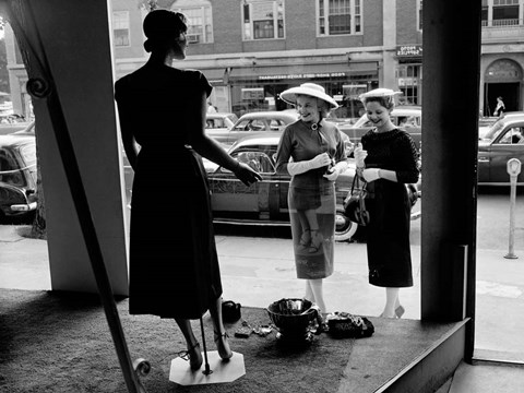 Framed Women Looking at Window Display Print