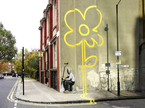 Framed Pollard Street, London (graffiti attributed to Banksy) Print