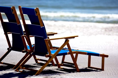 Framed Beach Chairs, Umbrella, Ship Island, Mississippi Print