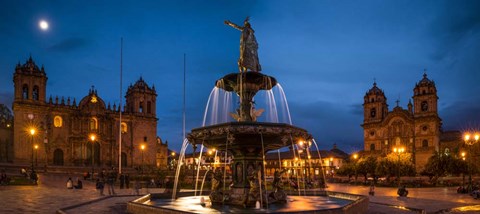 Framed Fountain at La Catedral, Plaza De Armas, Cusco City, Peru Print