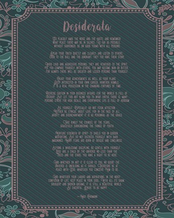 Framed Desiderata Floral Frame Turquoise Print