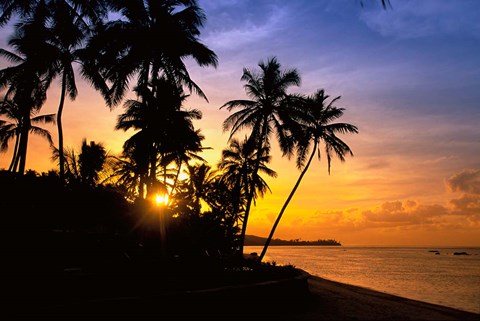 Framed Beach sunset, Hideaway resort, Viti Levu, Fiji Print