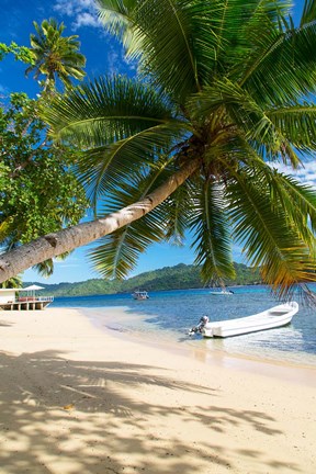 Framed Sandy Beach, Matangi Private Island Resort, Fiji Print